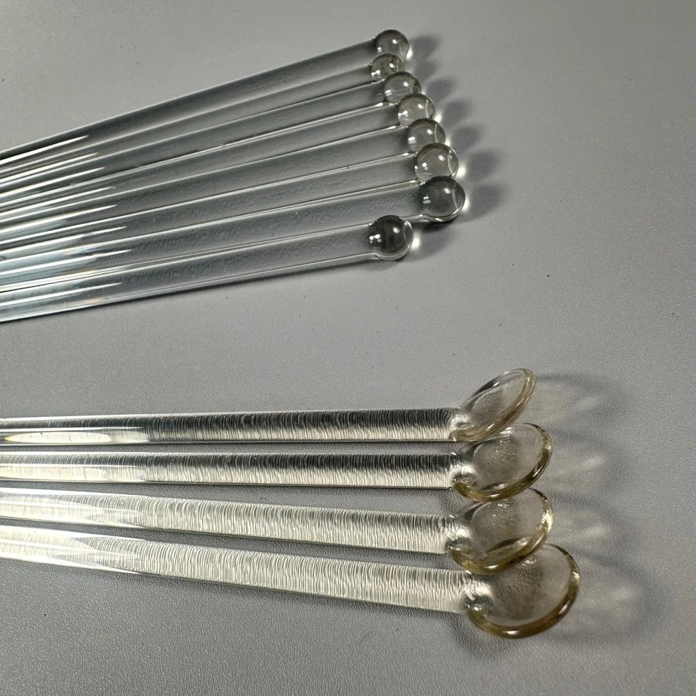 Vintage Clear Glass Swizzle Sticks & Cocktail Spoons‎ Lot Barware MCM 12 Pc